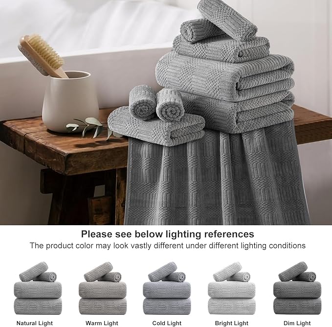 18 Pcs Gray Woven Family Towels Set-6 Bath Sheets,6 Hand Towels,6 Washcloths Soft Microfiber Towels Absorbent Shower Towel Quick Dry Beach Chair Towel Lint Less Towels Set for Bathroom Spa Gym Hotel