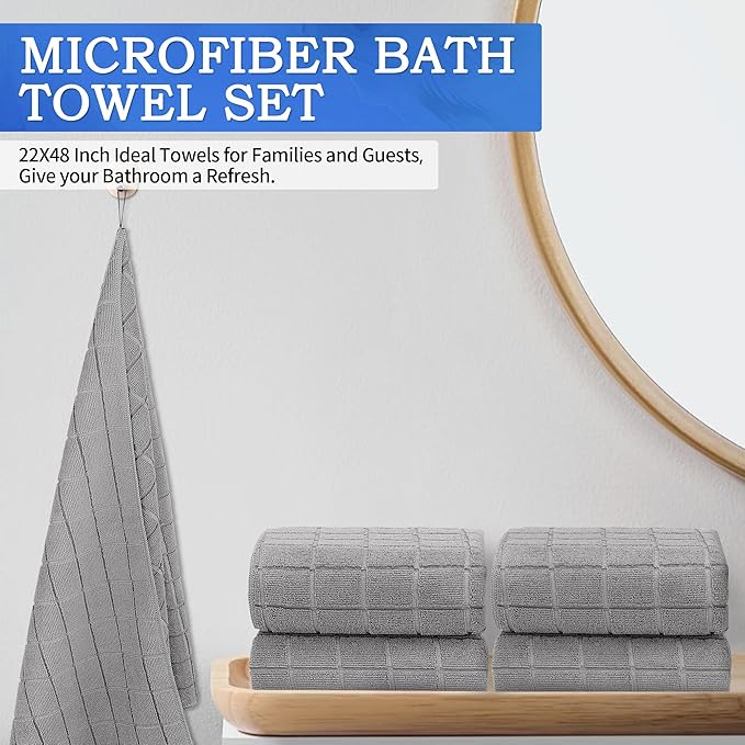 HOMERHYME Microfiber Bath Towels 2 Pack (22'' x 48'') - Lightweight Quick Dry Microfiber Fingertip Hand Towels, Soft Absorbent Gym Towels for Yoga, Salon, Camping, Hotel, Bathroom, Spa, Travel & Dog