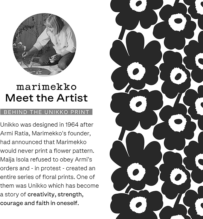 MARIMEKKO Oiva Unikko Kitchen Dish Set (Black) – Floral Stoneware — Plate and Mug set of 2 — 8.8 oz Mugs and 8" Diameter Plates