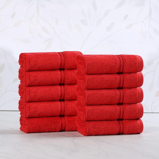 Superior Egyptian Cotton Face Towel/Washcloth Set, Small Towels for Home Bathroom, Master, Guest Bath, Decor Essentials, Quick Dry, Absorbent, Spa, Hotel, Resort, Adult, Kids, Set of 10, Red