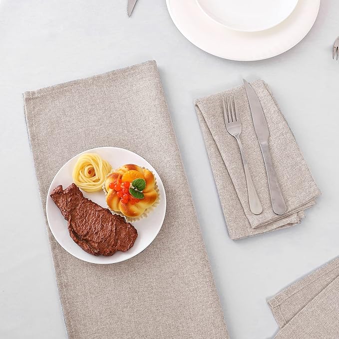 H.VERSAILTEX Linen Textured Cloth Napkins Set of 12 (18" X 18") Linen Textured Dinner Napkins Waterproof Extra Soft Thick Durable Reusable Napkins with Hemmed Edges, Heather Sand