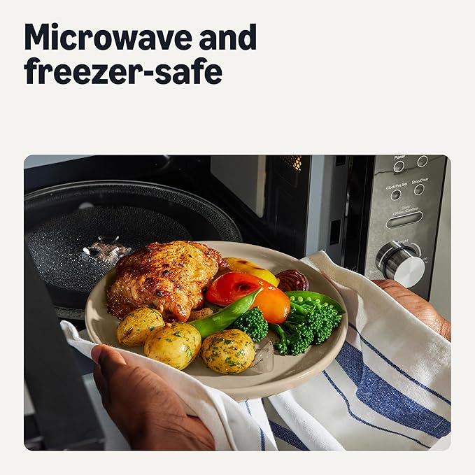 Amazon Basics Glazed Stoneware Dinnerware, Ceramic 12-Piece Set, 4 Full Place Settings, Dishwasher-Safe, Linen Gray