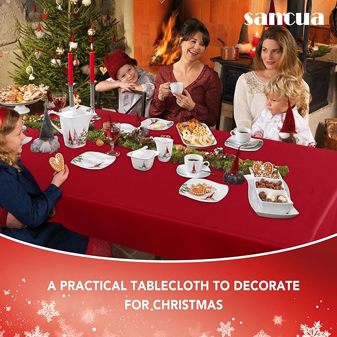 sancua 2 Pack Red Tablecloth 60 x 120 Inch, Rectangle 8 Feet Table Cloth - Stain and Wrinkle Resistant Washable Polyester Table Cover for Dining Tables, Buffet Parties and Camping