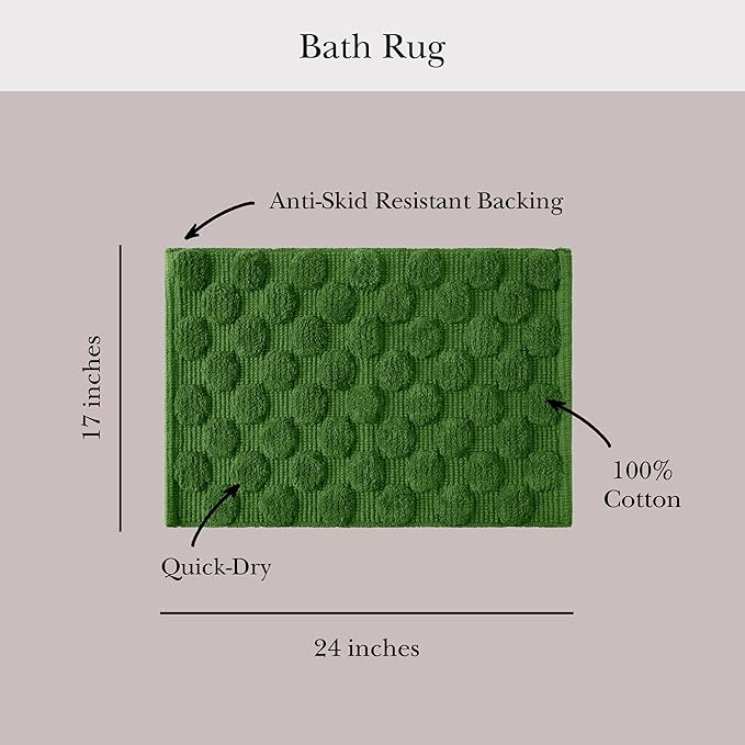 Kate Spade New York Dotted Woven Bath Rug, 21 in x 34 in, Absorbent Bath Mat, Slip Resistant, Made from 100% Cotton, Machine Washable, Green