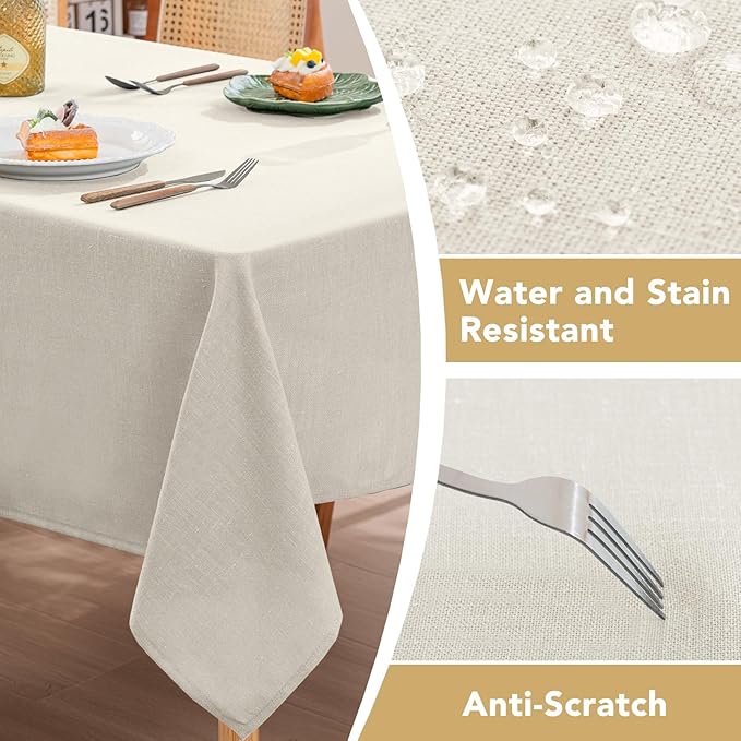 H.VERSAILTEX Linen Table Cloths Rectangle 60 x 120 Inch Premium Tablecloth Spill-Proof Waterproof Table Cover for Dining Buffet Feature Extra Soft and Thick Fabric Wrinkle Free, Natural