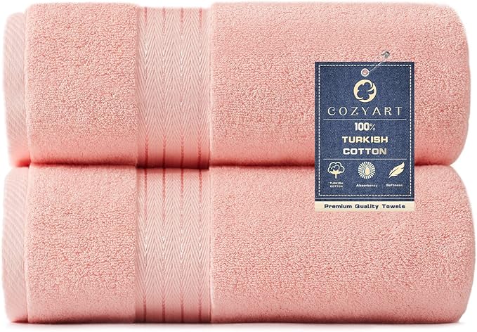 COZYART Pink Bath Towels for Bathroom 2 Pcs, 27x54 100% Cotton Bath Towel Set Super Soft Highly Absorbent Durable 650 GSM Shower Towels for Daily Use