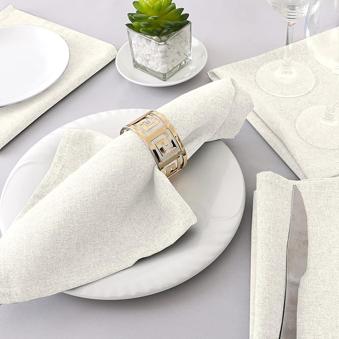 H.VERSAILTEX Linen Textured Cloth Napkins Set of 12 (18" X 18") Linen Textured Dinner Napkins Waterproof Extra Soft Thick Durable Reusable Napkins with Hemmed Edges, Heather Ivory