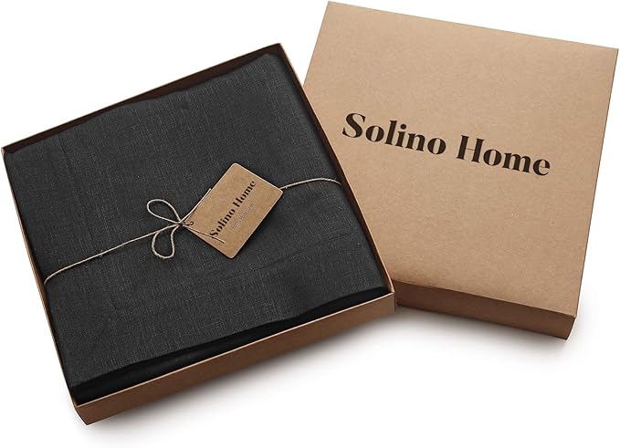 Solino Home Linen Black Tablecloth 60 x 108 Inch - 100% Pure Linen Rectangular Tablecloth - Machine Washable Table Cloth for Winter, Holiday, New Year - Fete