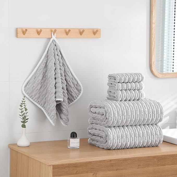 30X60 Inches Extra Large Bath Towels Sets of 6 for Bathroom Super Soft Quick Dry 2 Bath Towels 2 Hand Towels 2 Washcloth Towels Microfiber Shower (Grey, 6 Piece)