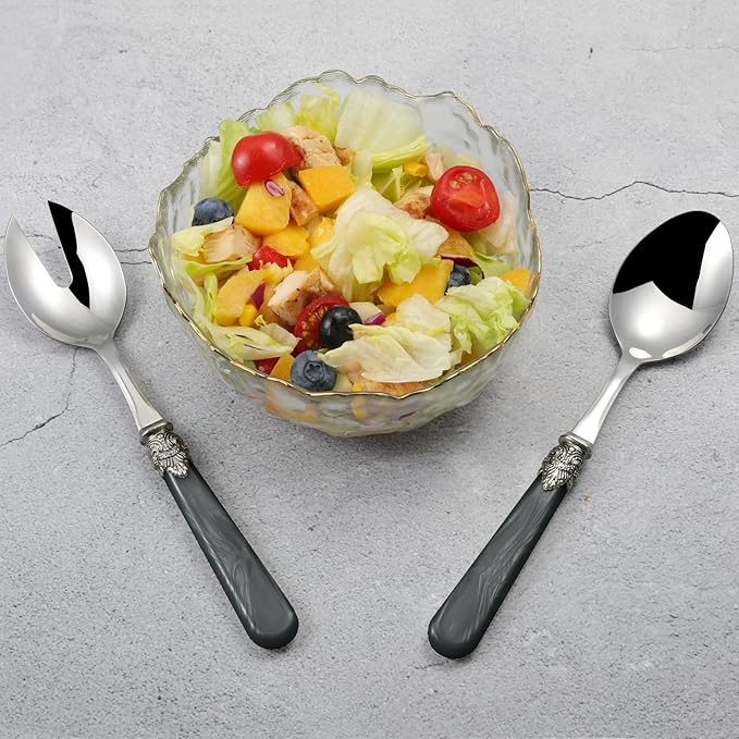 2-piece Salad Servers Stainless Steel Salad Serving Set Salad Fork and Spoon (Grey)
