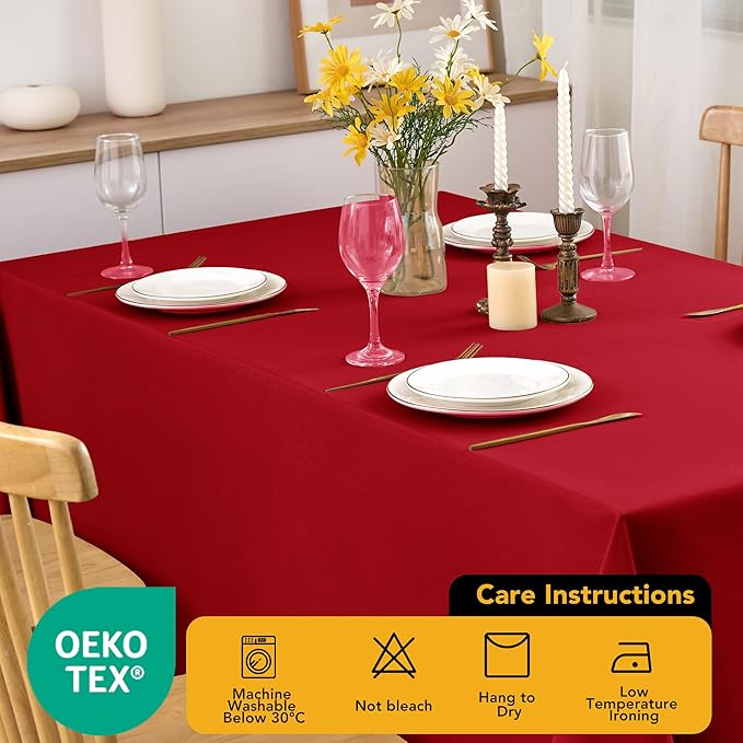 10-Pack Red Tablecloths for Rectangle Tables, 60 x 120 Inches, Stain-Resistant Polyester Fabric for 6 Foot Tables - Washable Table Covers for Weddings, Banquets, Birthday Parties, Events