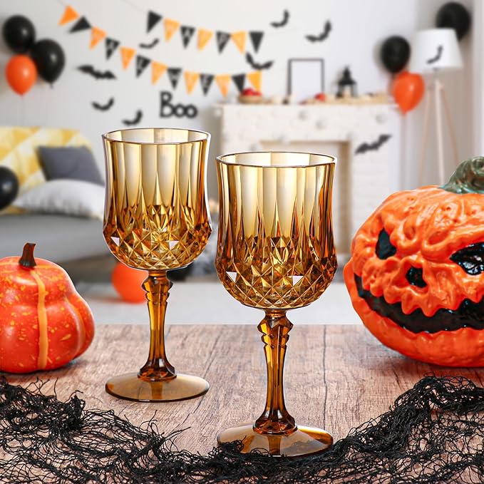 XUWAIDSGN 7oz Plastic Vintage Wine Glasses Drinking Glasses Unbreakable Wedding Glassware Crystal Water Goblets Reusable Drinkware Vintage Champagne Flutes (24, Brown)