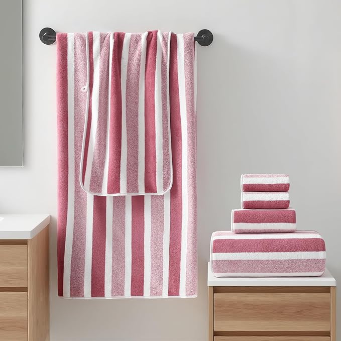 REDKISS Ultra Soft Bath Towel Set 6-Piece 35"x70" | 100% Microfiber, Highly Absorbent | Quick Dry Towels for Bathroom, Spa, Gym | 2 Bath, 2 Hand, 2 Washcloths | Pinkish-red