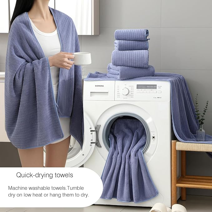 18 Piece Family Bath Towel Set Include 6 Bath Towels,6 Hand Towels and 6 Washcloths Soft Bathroom Towel with Hanging Loops,Highly Absorbent Quick Dry Towels Set for Bathroom,Hotel and Spa-Violet