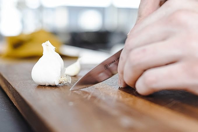 DURA LIVING 2-Piece Kitchen Knife Set – Ultra Sharp Precision German Stainless Steel Blades, 5” Utility & 3.5” Paring Knife with Ergonomic Handles, Multipurpose for Slicing & Peeling, Black Handle