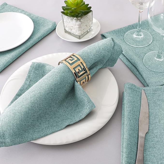 H.VERSAILTEX Linen Textured Cloth Napkins Set of 12 (18" X 18") Linen Textured Dinner Napkins Waterproof Extra Soft Thick Durable Reusable Napkins with Hemmed Edges, Heather Aqua