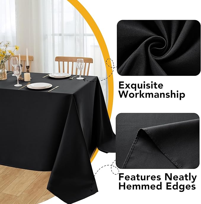 6-Pack Black Tablecloths for Square Tables, 70 x 70 Inches, Stain-Resistant Polyester Fabric for 3 Foot Tables - Washable Table Covers for Weddings, Banquets, Birthday Parties, Events