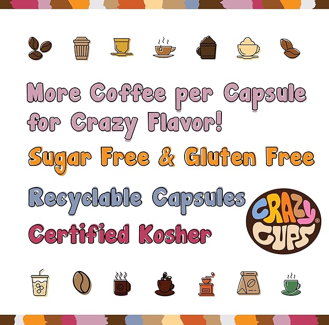 Crazy Cups Flavored Hot or Iced Coffee, for the Keurig K Cups Coffee 2.0 Brewers, Variety Pack, 72 Count
