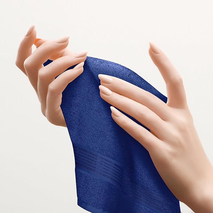 Belizzi Home Ultra Soft Cotton 6 -Piece Hand Towel Set 16x24, Ideal for use in Bathroom, Kitchen, Gym, Spa - Compact, Eco-Friendly, Lightweight - Multi Purpose Hand Towels - Navy Blue