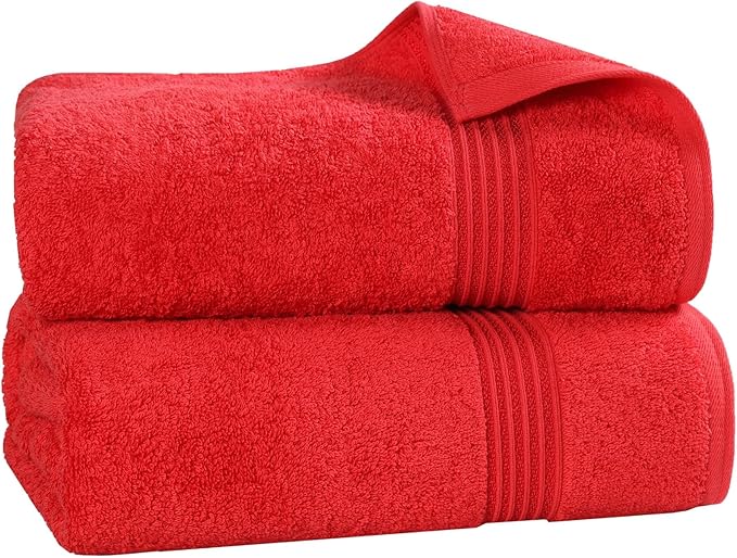 Superior Egyptian Cotton Bath Sheet Set, Oversized Towels for Home Bathroom, Master, Guest Bath, Decor Essentials, Quick Dry, Absorbent, Large Body Towel, Spa, Hotel, Resort, Set of 2, Red