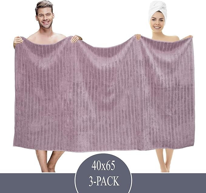 Classic Turkish Towels CTT - Luxury 3 Piece Jumbo Bath Sheets, 100% Turkish Cotton, Absorbent & Ultra Comfy Bath Towel Sheets for Hotels & Spa | 40"x65" (Mauve)