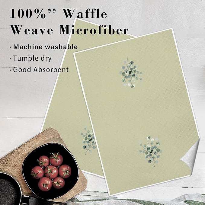 Sage Green Eucalyptus Bathroom Hand Towels, Farmhouse Cottagecore Green Leaves Botanical Decorative Hand Towels for Bathroom, 16x24 Inch