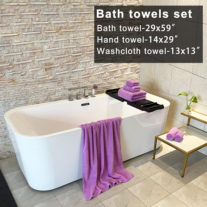 YTYC 29x59 Inch Bath Towels Set of 6 Large, Super Soft Absorbent Lint Free Microfiber Towels for Bathroom 80% Polyester (Lavender,6 Piece)