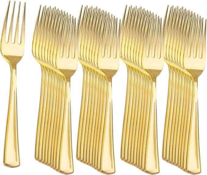 Liacere 360Pcs Plastic Forks - Heavyweight Forks - 7 Inch Heavy Duty Gold Disposable Forks- Gold Plastic Silverwar Perfect For Parties & Weddings & Thanksgiving & Restaurants And Daily Using