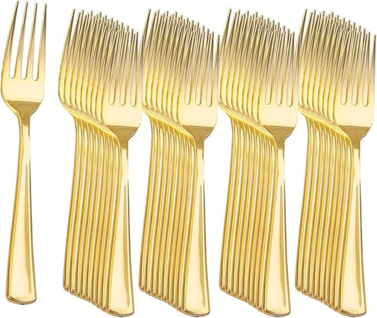 Liacere 360Pcs Plastic Forks - Heavyweight Forks - 7 Inch Heavy Duty Gold Disposable Forks- Gold Plastic Silverwar Perfect For Parties & Weddings & Thanksgiving & Restaurants And Daily Using