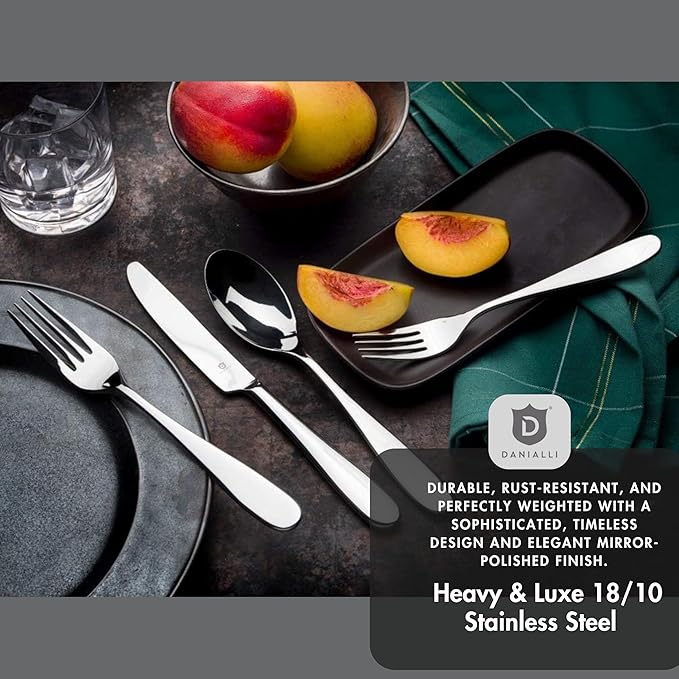 Silverware Set for 4 – 18/10 Stainless Steel Flatware, Mirror Finish, Dishwasher Safe, Heavy-Duty, Rust Resistant, Elegant Cutlery (20-Piece Set, Fidenza)