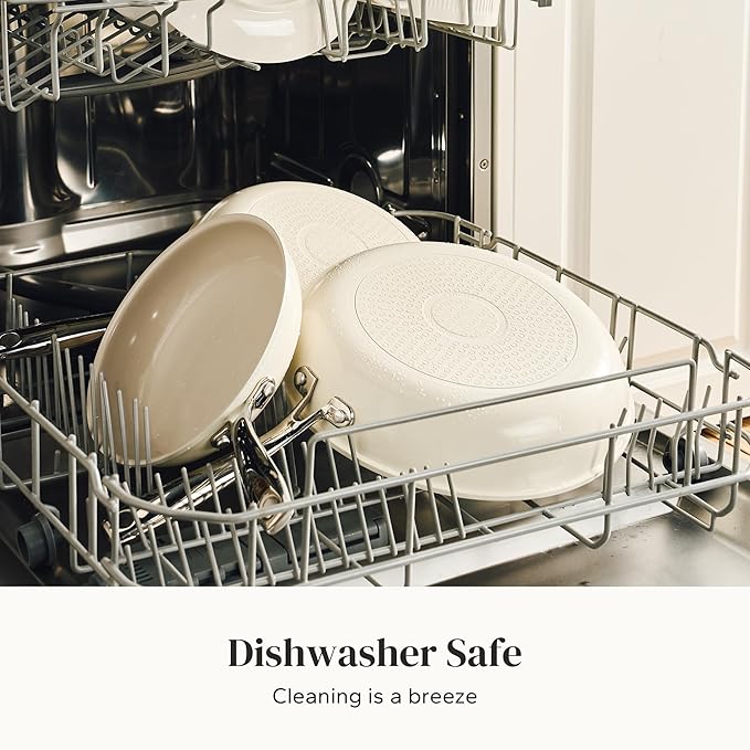 Redchef Nonstick Frying Pans Set, Ceramic Pan Skillet, Non Toxic Pans for Cooking, 8" 9.5" 11" Ceramic Frying Pan Set PFAS & PTFE & PFOA Free with Stay Cool Handle, Dishwasher & Oven Safe, Beige White