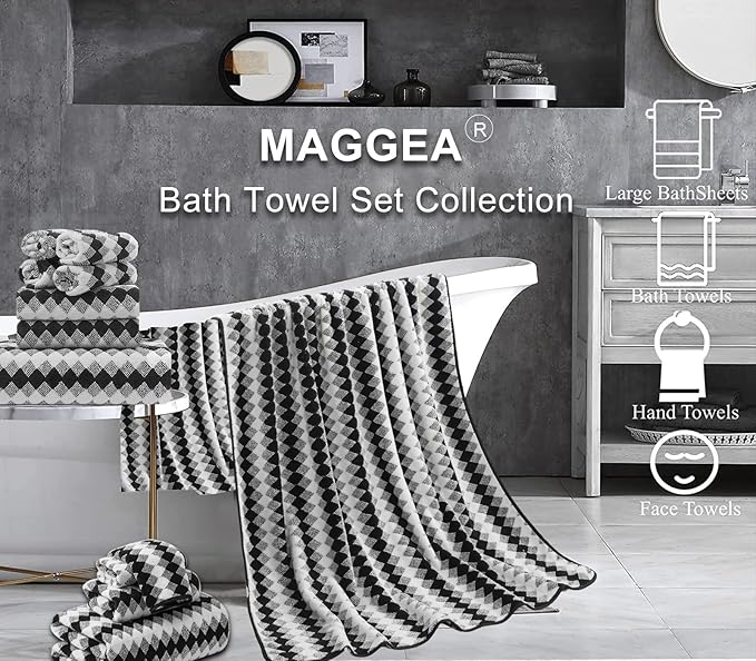 2 Hand Towel Set 16"x31" Black White Towel Set for Bathroom,Highly Absorbent & Quick Dry Hand Towel for Daily Use,Soft Microfiber Multipurpose Towel Collection for Hotel,Spa,Shower,Gym