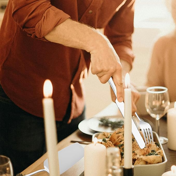 Serving Utensil Set 11-Piece Stainless Steel Modern Flatware Server All Metal Kitchen Cooking Tools Solid Spoon Slotted Ladle Skimmer Pasta Server Cake Knife Cutter Spatula Turner