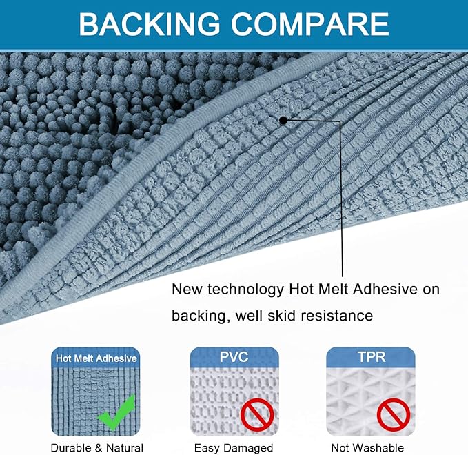 H.VERSAILTEX Bath Mats for Bathroom Non Slip Luxury Chenille Striped Bath Rug Absorbent Non Skid Fluffy Soft Shaggy Rugs Washable Plush Carpet Mats for Bath Room, Tub