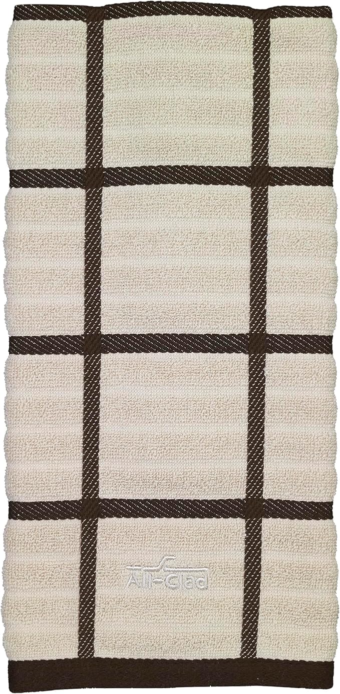 All-Clad Checked Kitchen Towel: Highly Absorbent, Super Soft Long Lasting - 100% Cotton, 17"x30" Tea Towel for Cleaning & Drying Dishes, Pans, Glassware, or Countertops, (1-Pack), Almond