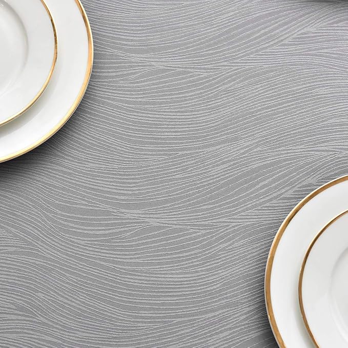 maxmill Jacquard Tablecloth Swirl Design Water Resistance Antiwrinkle Heavy Weight Soft Table Cloth for Buffet Banquet Parties Event Holiday Dinner Rectangle 60 x 84 Inch Light Gray