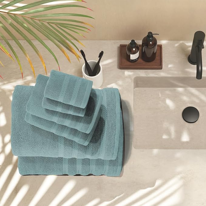 Hearth & Harbor Bath Towels for Bathroom - 100% Ring Spun Cotton Luxury Bathroom Towels - Soft & Highly Absorbent Bath Towels Set, 6 Piece Set, Teal