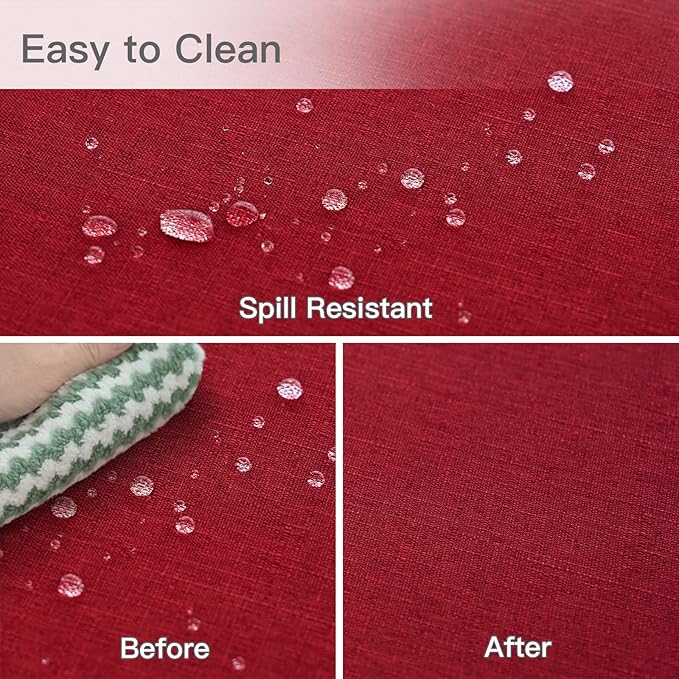maxmill Round Linen Textured Tablecloth Spill-Proof Wrinkle Free Washable Wipeable Table Cloth for Circular Table Cover, Dining Room Tablecloths Banquet Christmas Party Holiday Dinner, 70 Inch, Red