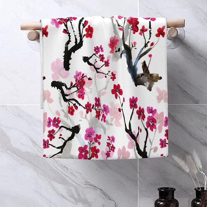 Hand Towels Set of 2 Pink Blooming Flowers Towels for Bathroom Soft Absorbent Decorative Hand Bath Towels Dish Towels for Kitchen Sports Gym Yoga Home Decor 14 x 28 in