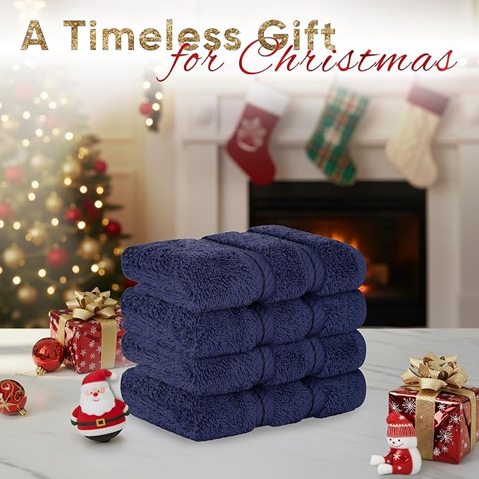American Soft Linen Luxury Washcloths for Bathroom, 600 GSM 100% Cotton 4 Piece Turkish Wash Cloth Set, 13x13 in Soft Rags for Body and Face, Navy Blue Washcloths