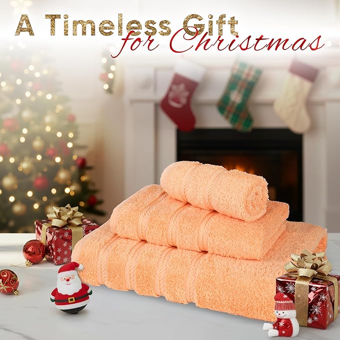 American Soft Linen Premium 3 Piece Towel Set, 1 Bath Towel 1 Hand Towel 1 Washcloth, 600 GSM 100% Cotton Turkish Towels for Bathroom, Peach Towel Set