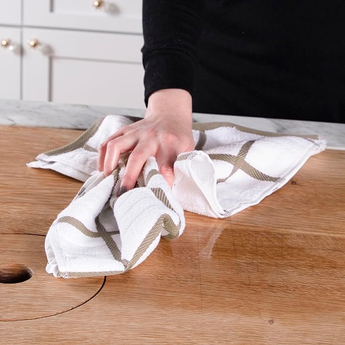 All-Clad Checked Kitchen Towel: Highly Absorbent, Super Soft Long Lasting - 100% Cotton, 17"x30" Tea Towel for Cleaning & Drying Dishes, Pans, Glassware, or Countertops, (1-Pack), Mushroom