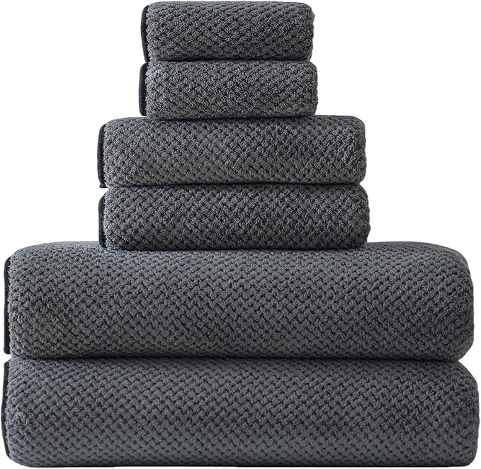 30x60 Inches Extra Large Bath Towels Set Super Soft Absorbent Luxury Microfiber Towels for Bathroom (Charcoal Grey, 6PCS)