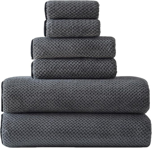30x60 Inches Extra Large Bath Towels Set Super Soft Absorbent Luxury Microfiber Towels for Bathroom (Charcoal Grey, 6PCS)