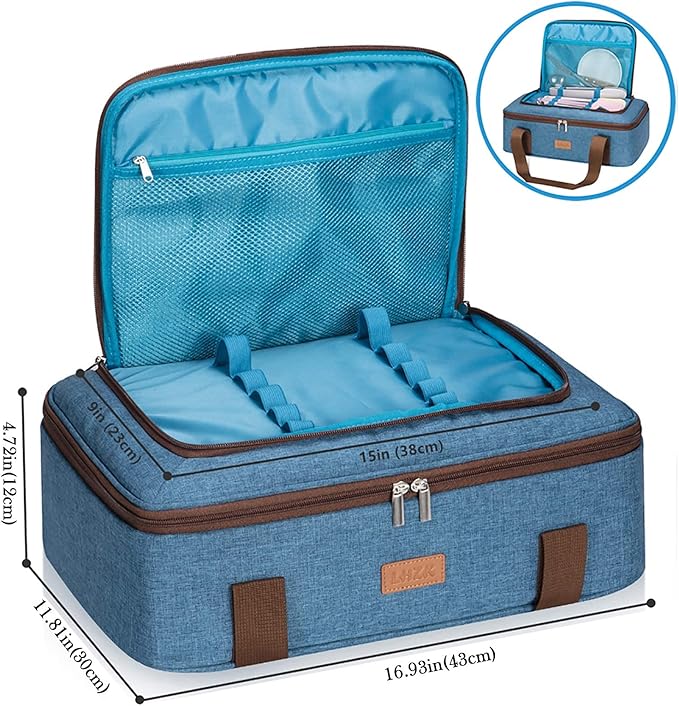 LHZK Double Decker Insulated Casserole Carrier for Hot or Cold Food, Expandable Hot Food Carrier, Lasagna Holder Tote for Potluck Parties, Picnic, Beach, Fits 11 x 15 or 9 x 13 Baking Dish (Blue)