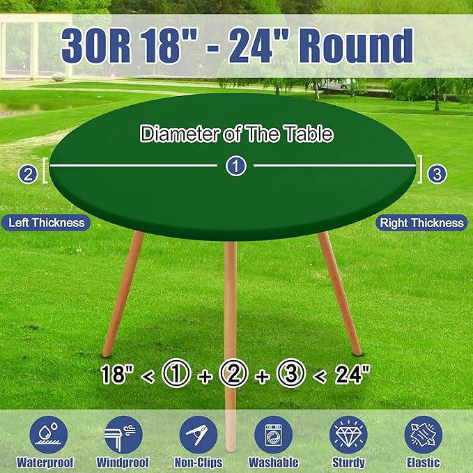 Round Spandex Tablecloth, Elastic Fitted Waterproof Tablecloths for 18"-24" Tables, Stretch Washable Picnic Table Cover for Camping, Dining, Indoor and Outdoor, Emerald Green