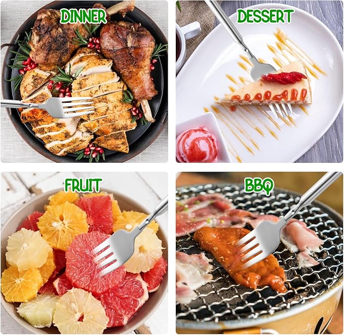 【2 PCS】Extendable Fork for Jokes, Expandable Forks, Extended/Extending/Extend Extension from 8.7" to 25.4" Long, Stainless Steel Telescopic/Telescoping/Retractable Fork. Silver