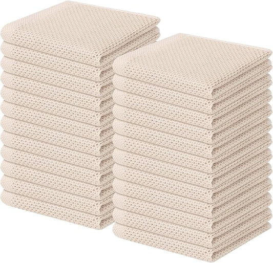 Homaxy 100% Cotton Waffle Weave Kitchen Dish Cloths, Ultra Soft Absorbent Quick Drying Dish Towels, 12 x 12 Inches, 24-Pack, Beige
