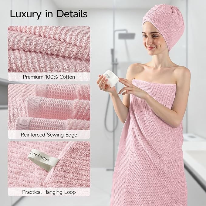 REDKISS Luxury 8-Piece Pink Towel Set, 2 Bath Towels, 2 Hand Towels, 4 Washcloths, 100% Cotton, Quick Dry, Highly Absorbent Towels for Bathroom, Gym, Hotel, Spa