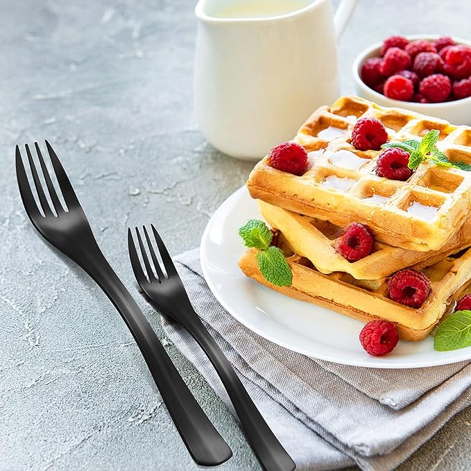 Black Silverware Set, Bysta 40-Piece Flatware Set, Stainless Steel Utensils Service for 8, Tableware Cutlery Set for Home and Restaurant, Include Knife/Fork/Spoon, Satin Finish, Dishwasher Safe